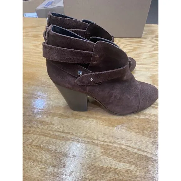 Rag &amp; Bone NY Harrow Bootie Women's 8.5 Brown Suede Block Heel Ankle Boots B50