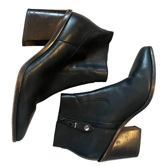 Rag &amp; Bone Razor Black Leather Block Heel Western Boots Size 37 / 7