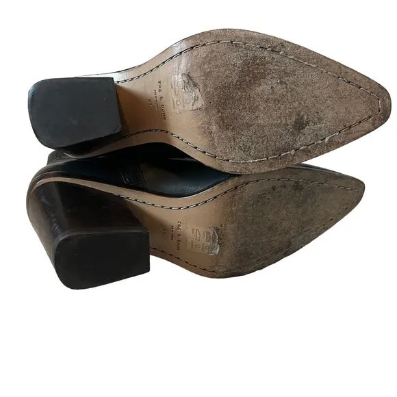 Rag &amp; Bone Razor Black Leather Block Heel Western Boots Size 37 / 7