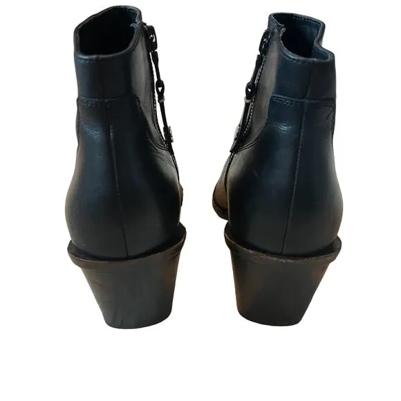 Rag &amp; Bone Razor Black Leather Block Heel Western Boots Size 37 / 7