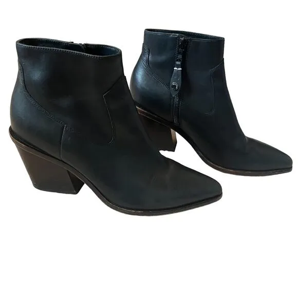 Rag &amp; Bone Razor Black Leather Block Heel Western Boots Size 37 / 7