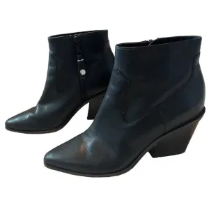 Rag &amp; Bone Razor Black Leather Block Heel Western Boots Size 37 / 7