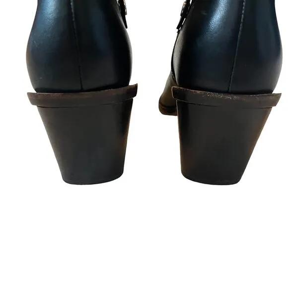 Rag &amp; Bone Razor Black Leather Block Heel Western Boots Size 37 / 7