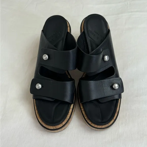 Rag &amp; Bone Sommer Leather Double-Buckle Slide High-Heel Wedge Sandals Size 41