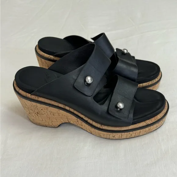 Rag &amp; Bone Sommer Leather Double-Buckle Slide High-Heel Wedge Sandals Size 41