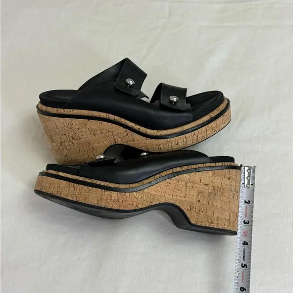 Rag &amp; Bone Sommer Leather Double-Buckle Slide High-Heel Wedge Sandals Size 41
