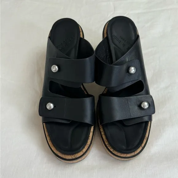 Rag &amp; Bone Sommer Leather Double-Buckle Slide High-Heel Wedge Sandals Size 41