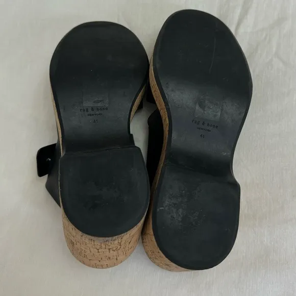 Rag &amp; Bone Sommer Leather Double-Buckle Slide High-Heel Wedge Sandals Size 41
