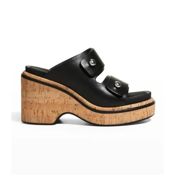 Rag &amp; Bone Sommer Leather Double-Buckle Slide High-Heel Wedge Sandals Size 41