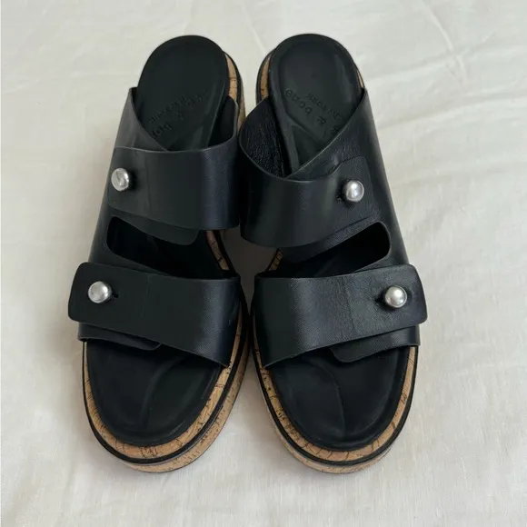 Rag &amp; Bone Sommer Leather Double-Buckle Slide High-Heel Wedge Sandals Size 41