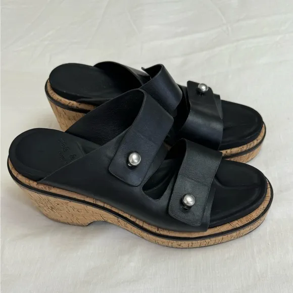 Rag &amp; Bone Sommer Leather Double-Buckle Slide High-Heel Wedge Sandals Size 41