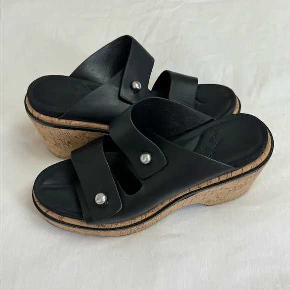Rag &amp; Bone Sommer Leather Double-Buckle Slide High-Heel Wedge Sandals Size 41