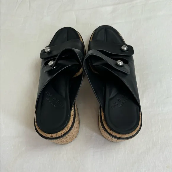 Rag &amp; Bone Sommer Leather Double-Buckle Slide High-Heel Wedge Sandals Size 41