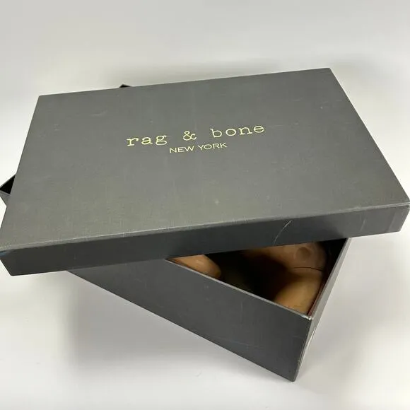 RAG &amp; BONE Tan Camel Suede Ankle Boots Zip Up Block Heel Margot Bootie EU 38.5