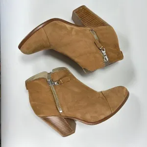 RAG &amp; BONE Tan Camel Suede Ankle Boots Zip Up Block Heel Margot Bootie EU 38.5