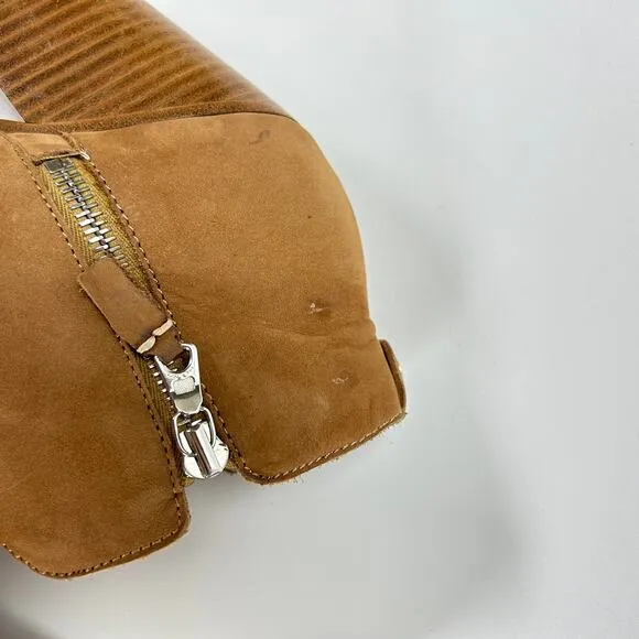 RAG &amp; BONE Tan Camel Suede Ankle Boots Zip Up Block Heel Margot Bootie EU 38.5
