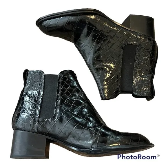 Rag &amp; Bone Walker II Croc Embossed Chelsea Boots Black Size 40 / 10
