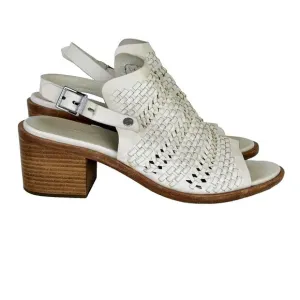 Rag &amp; Bone Wyatt Block Heel Open Toe Leather Sandal Ivory Woven Buckle Sz 38.5 8