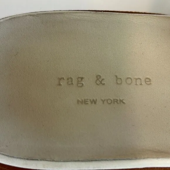 Rag &amp; Bone Wyatt Block Heel Open Toe Leather Sandal Ivory Woven Buckle Sz 38.5 8