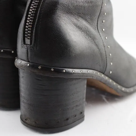 Rag Bone Womens Willow Boots Size 35 5 Black Leather Studded Block Heel Bootie