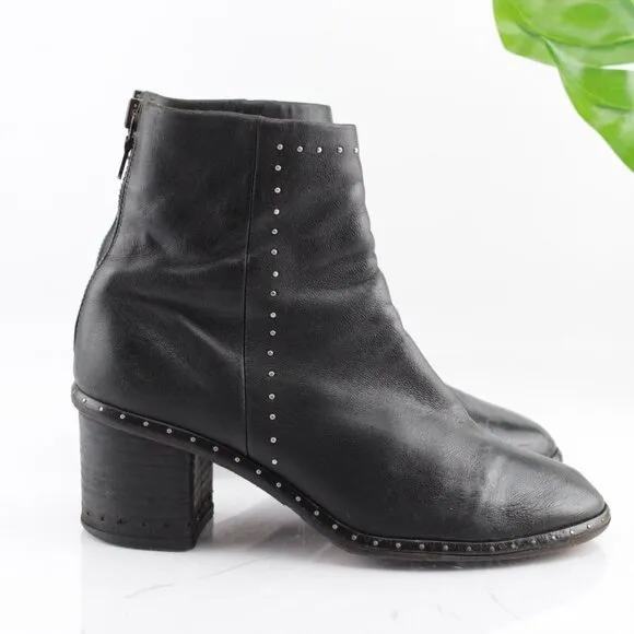 Rag Bone Womens Willow Boots Size 35 5 Black Leather Studded Block Heel Bootie