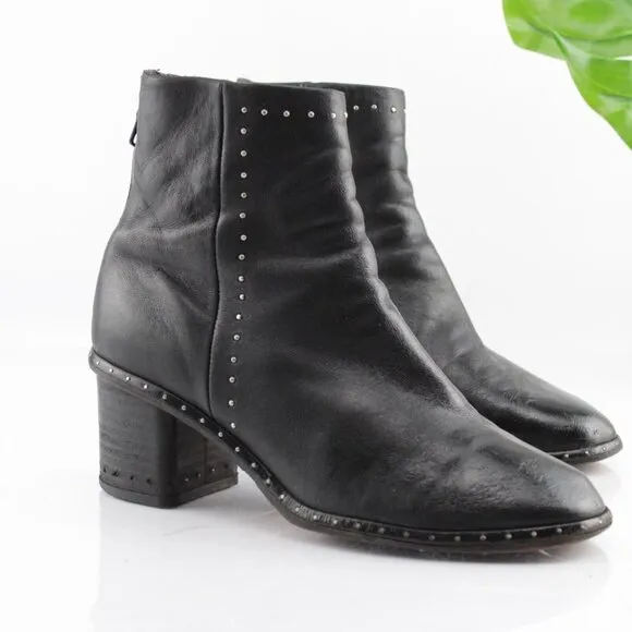 Rag Bone Womens Willow Boots Size 35 5 Black Leather Studded Block Heel Bootie