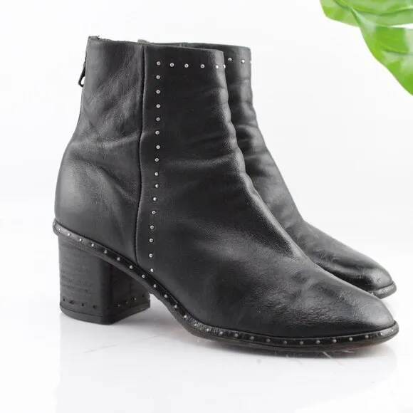 Rag Bone Womens Willow Boots Size 35 5 Black Leather Studded Block Heel Bootie
