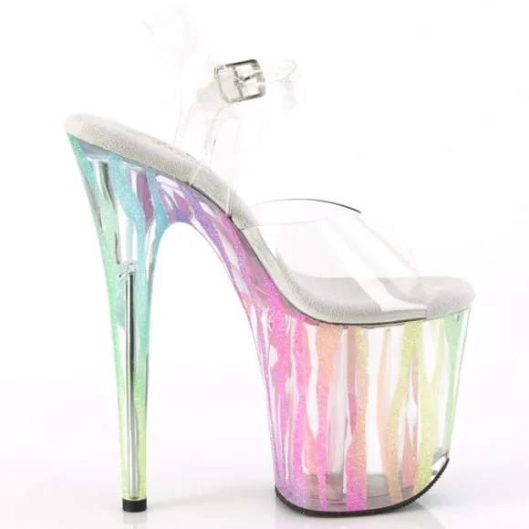 Rainbow Glitter Zebra Platform Clear High Heel Shoes