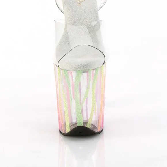 Rainbow Glitter Zebra Platform Clear High Heel Shoes