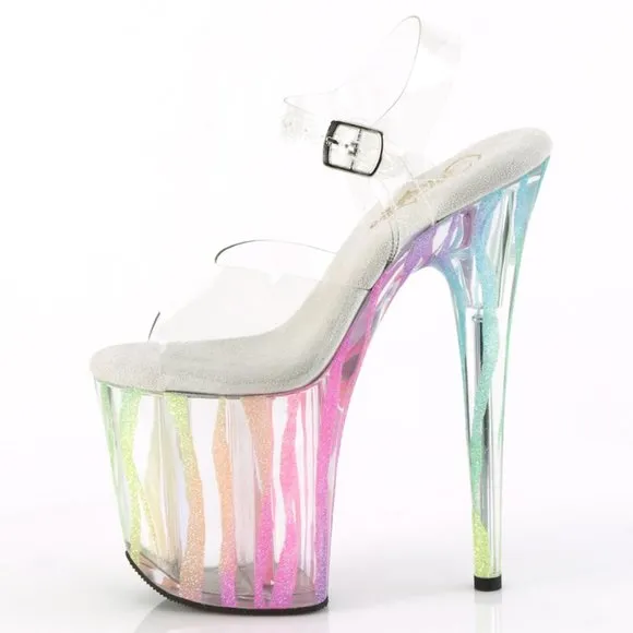 Rainbow Glitter Zebra Platform Clear High Heel Shoes