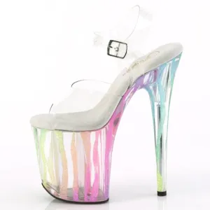 Rainbow Glitter Zebra Platform Clear High Heel Shoes