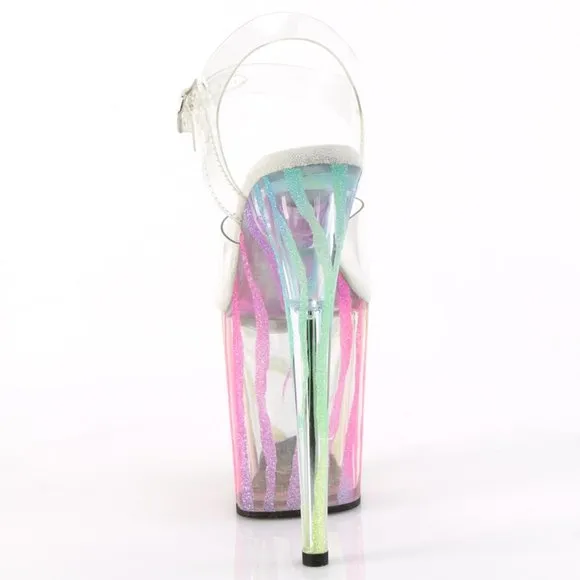 Rainbow Glitter Zebra Platform Clear High Heel Shoes