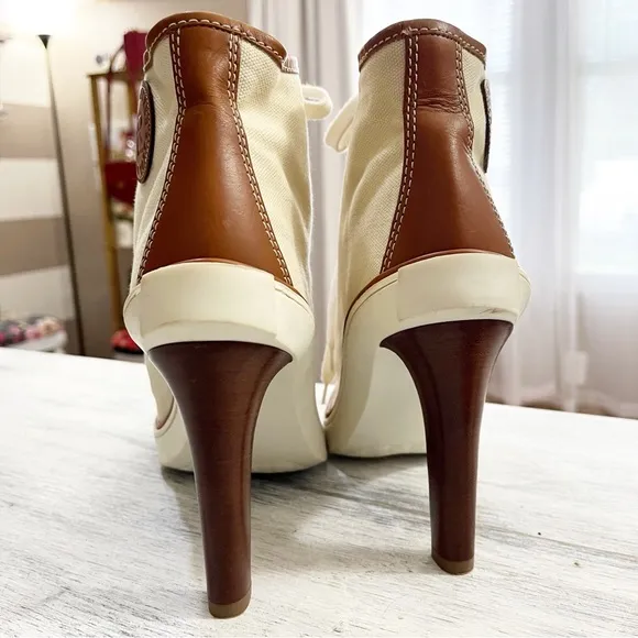 Ralph Lauren Cream canvas High Heel Ankle Booties sneakers size 40