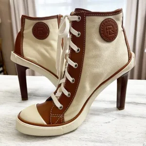 Ralph Lauren Cream canvas High Heel Ankle Booties sneakers size 40