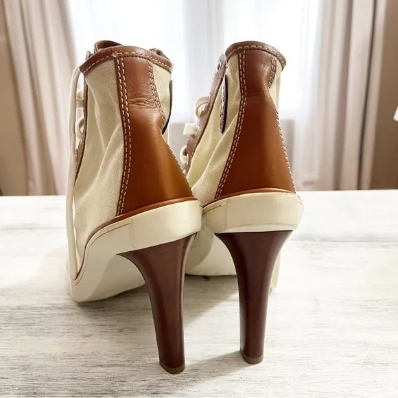 Ralph Lauren Cream canvas High Heel Ankle Booties sneakers size 40