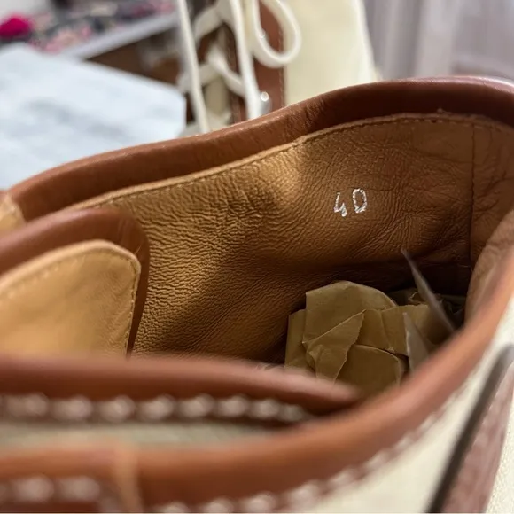 Ralph Lauren Cream canvas High Heel Ankle Booties sneakers size 40