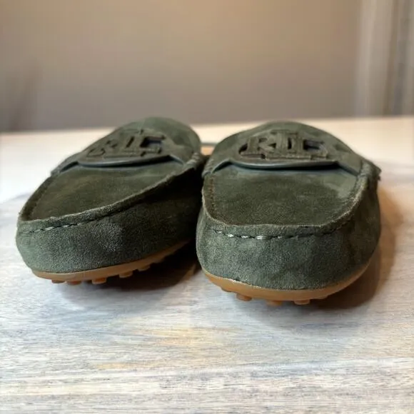Ralph Lauren Green Suede Leather Slip On Loafers Brynn Mule Shoes US Size 9