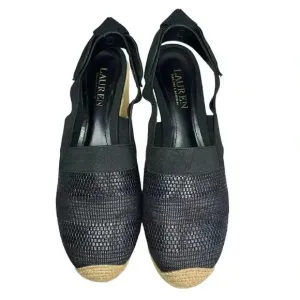 Ralph Lauren Helma Espadrille Slingback Wedge Sandals Black Size 9.5