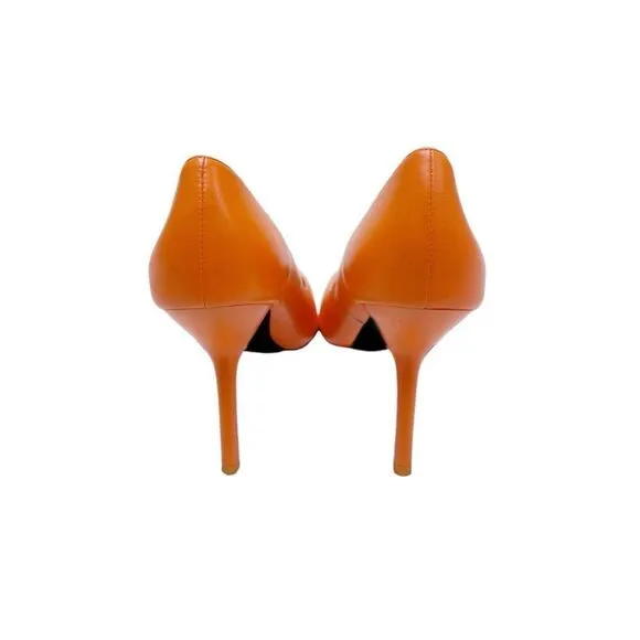 RARE CALVIN KLEIN JEANS Orange Pumps with Pointed Toe and Slanted Heel Detail