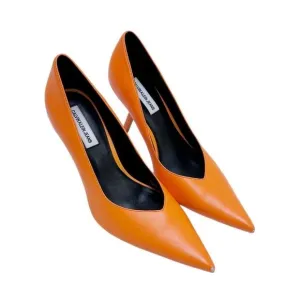 RARE CALVIN KLEIN JEANS Orange Pumps with Pointed Toe and Slanted Heel Detail