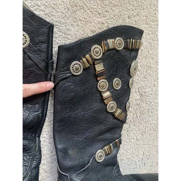 RARE Vintage 80's Genuine Leather Western Cowboy Concho Boots 6.5 Made in Italy