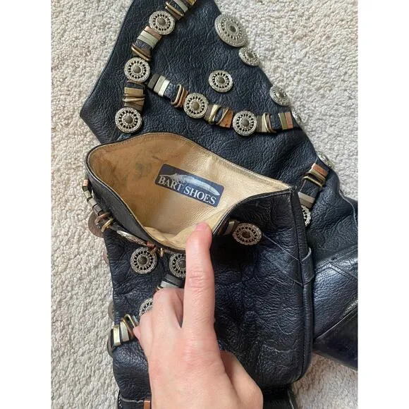RARE Vintage 80's Genuine Leather Western Cowboy Concho Boots 6.5 Made in Italy