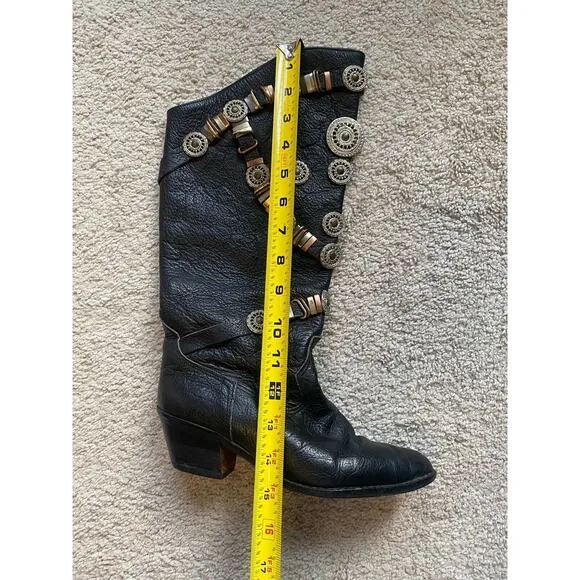RARE Vintage 80's Genuine Leather Western Cowboy Concho Boots 6.5 Made in Italy
