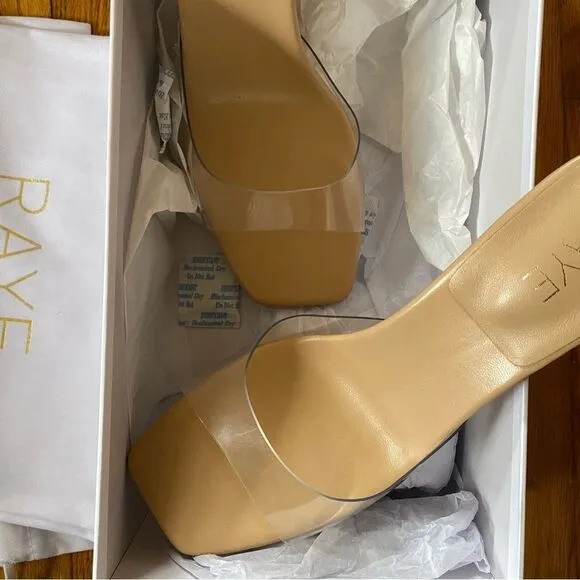 RAYE Julietta Mules in Natural shoes high heels clear PVC Revolve As Is 9