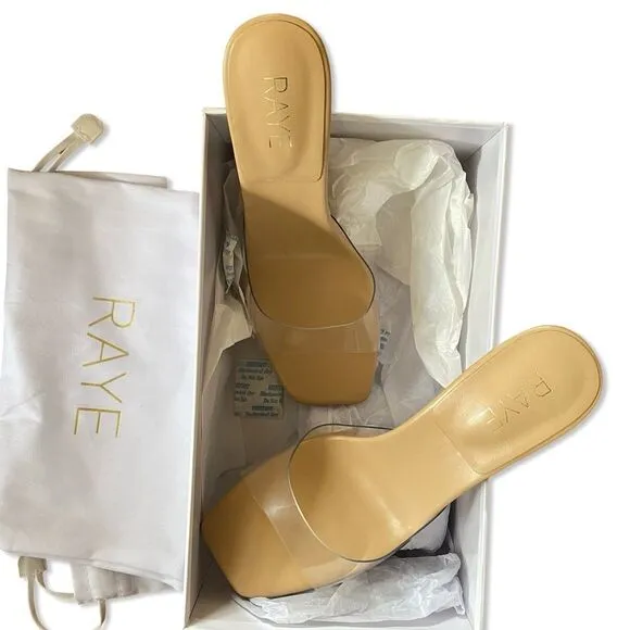 RAYE Julietta Mules in Natural shoes high heels clear PVC Revolve As Is 9
