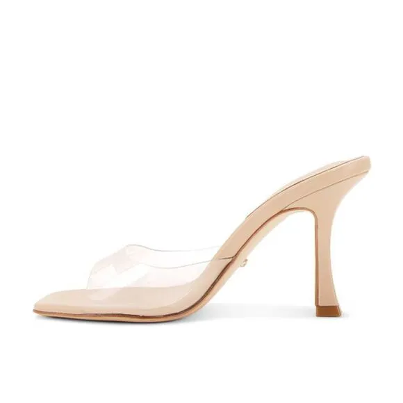 RAYE Julietta Mules in Natural shoes high heels clear PVC Revolve As Is 9