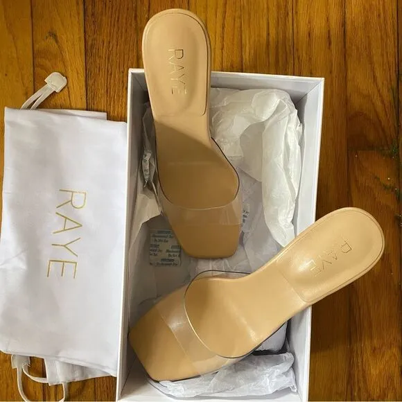 RAYE Julietta Mules in Natural shoes high heels clear PVC Revolve As Is 9