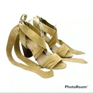 Raye Taupe Suede Wrap Heeled Sandals