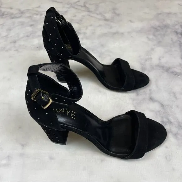 Raye x Anthropologie Genesis Black Crystal Dot Suede Heeled Sandals