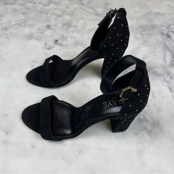 Raye x Anthropologie Genesis Black Crystal Dot Suede Heeled Sandals